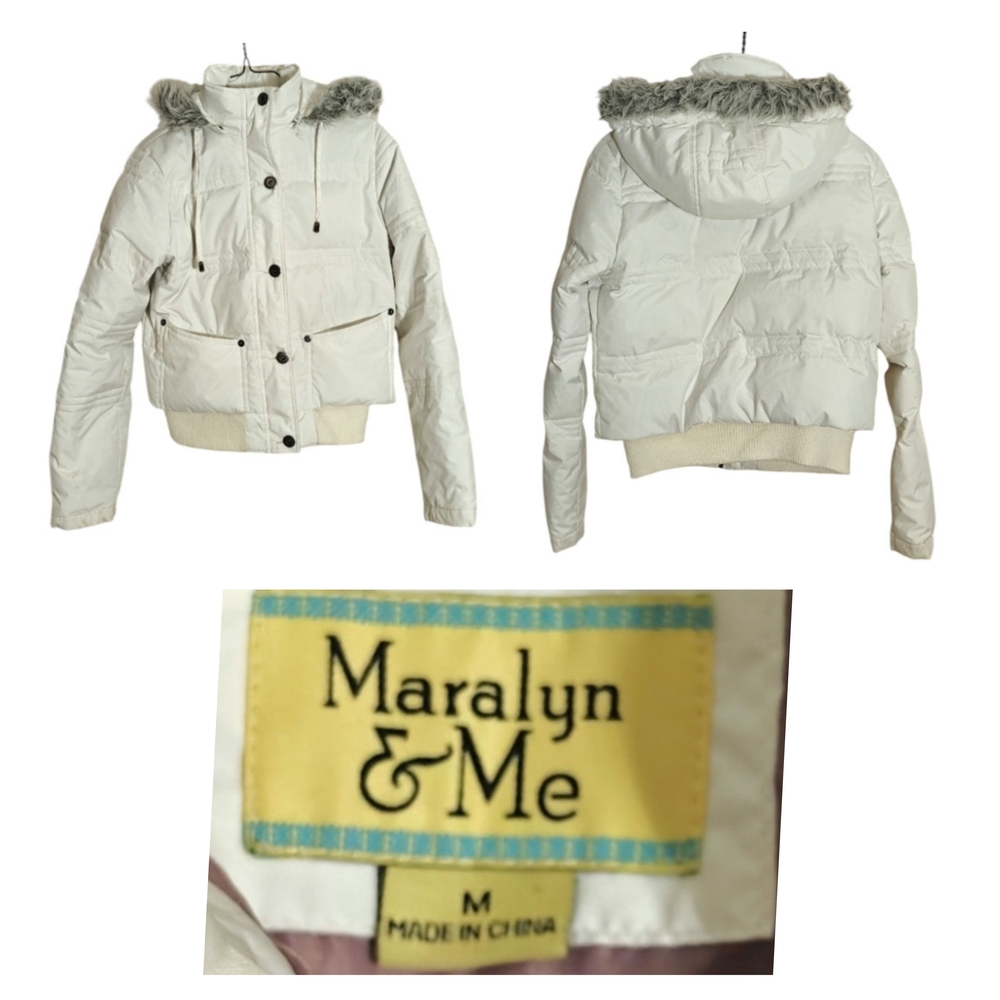 Maralyn & Me White Puffer Jacket with Faux Fur Trim